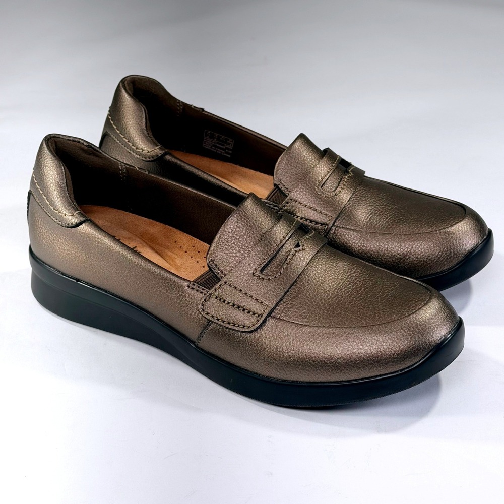 Clarks Ellowyn Penny Loafers Womens 10 Bronze Metallic Leather Comfort Casual